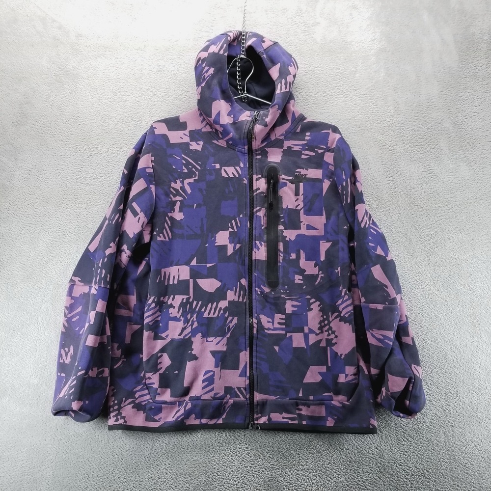 Nike‎ Jacket Mens L Purple Tech Fleece Windrunner Full Zip Hooded Zip Pockets